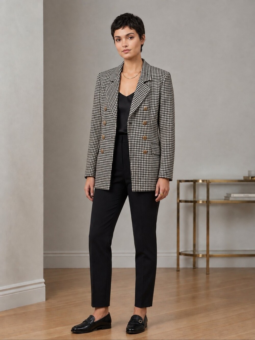 Vintage David Benjamin Houndstooth Blazer 12 L Large Double Breasted Academia - Picture 3 of 16